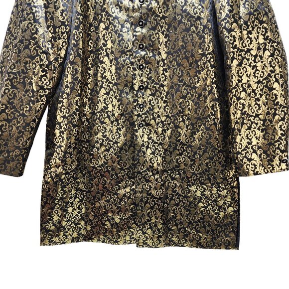Vintage-Style Womens Brocade Long Coat Size XXL Gold & Black - Picture 5 of 11
